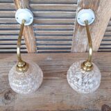 Swan neck wall lights in brass and Clichy glass