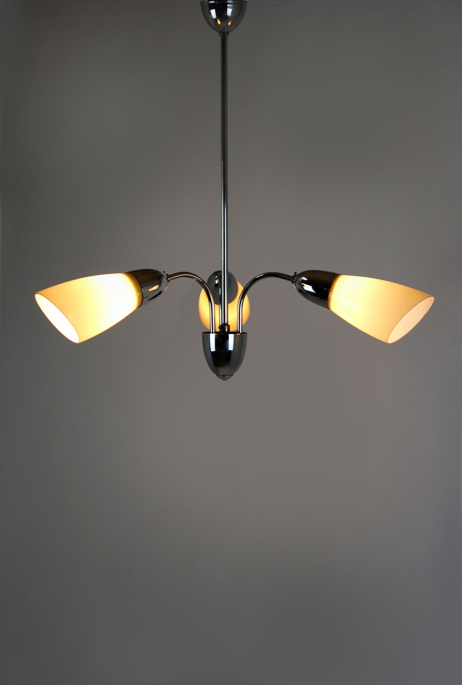 Vintage Chrome Three-Armed Ceiling Lamp from Instala Decin, 1950s