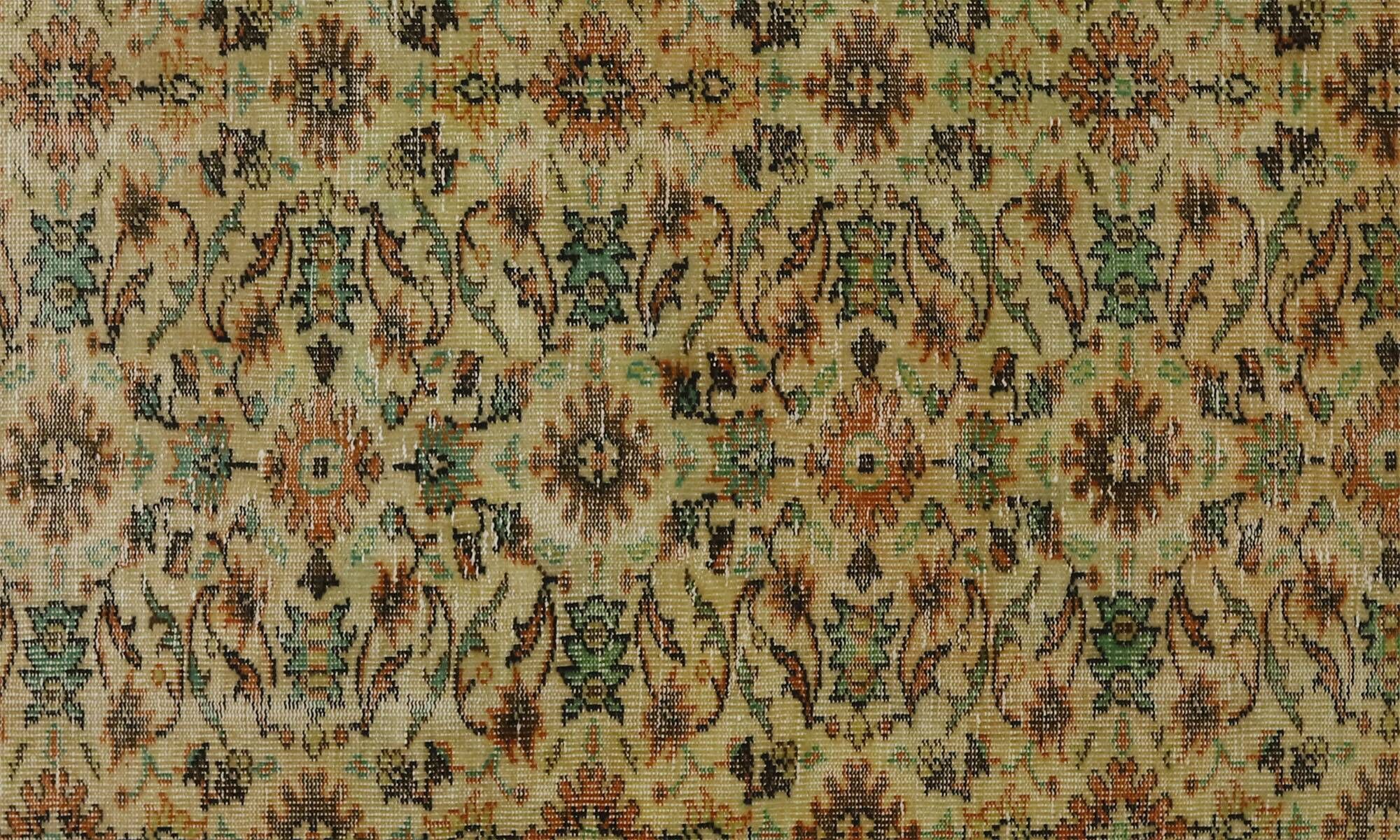 Vintage Turkish Floral Rug Orange and Green 263 x 158 cm