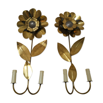 Pair of wall light 70s flower
