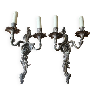 Pair of louis xv rocaille style bronze wall lights