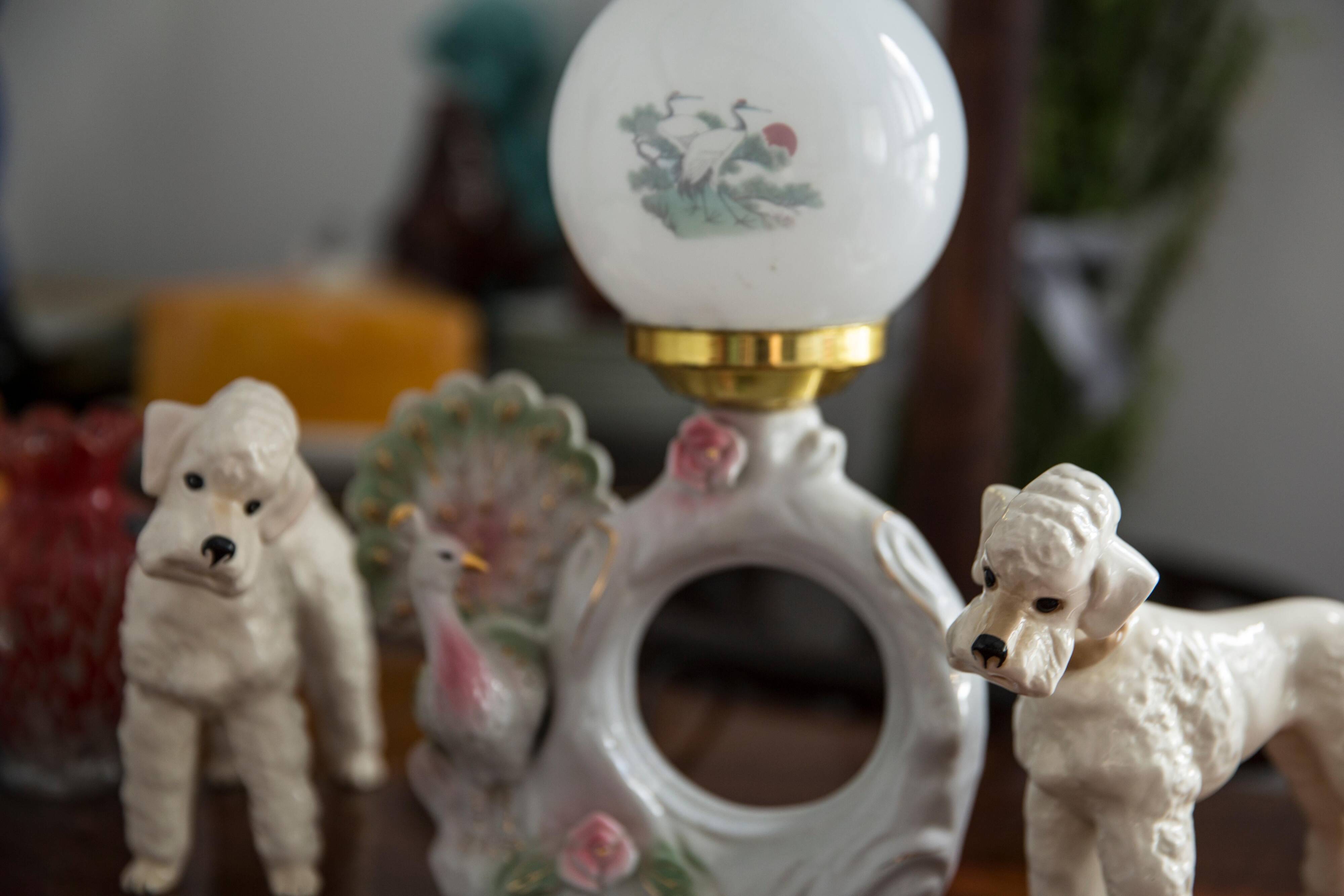 Mid-century white ceramic peacock table lamp, Europe, 1960s.