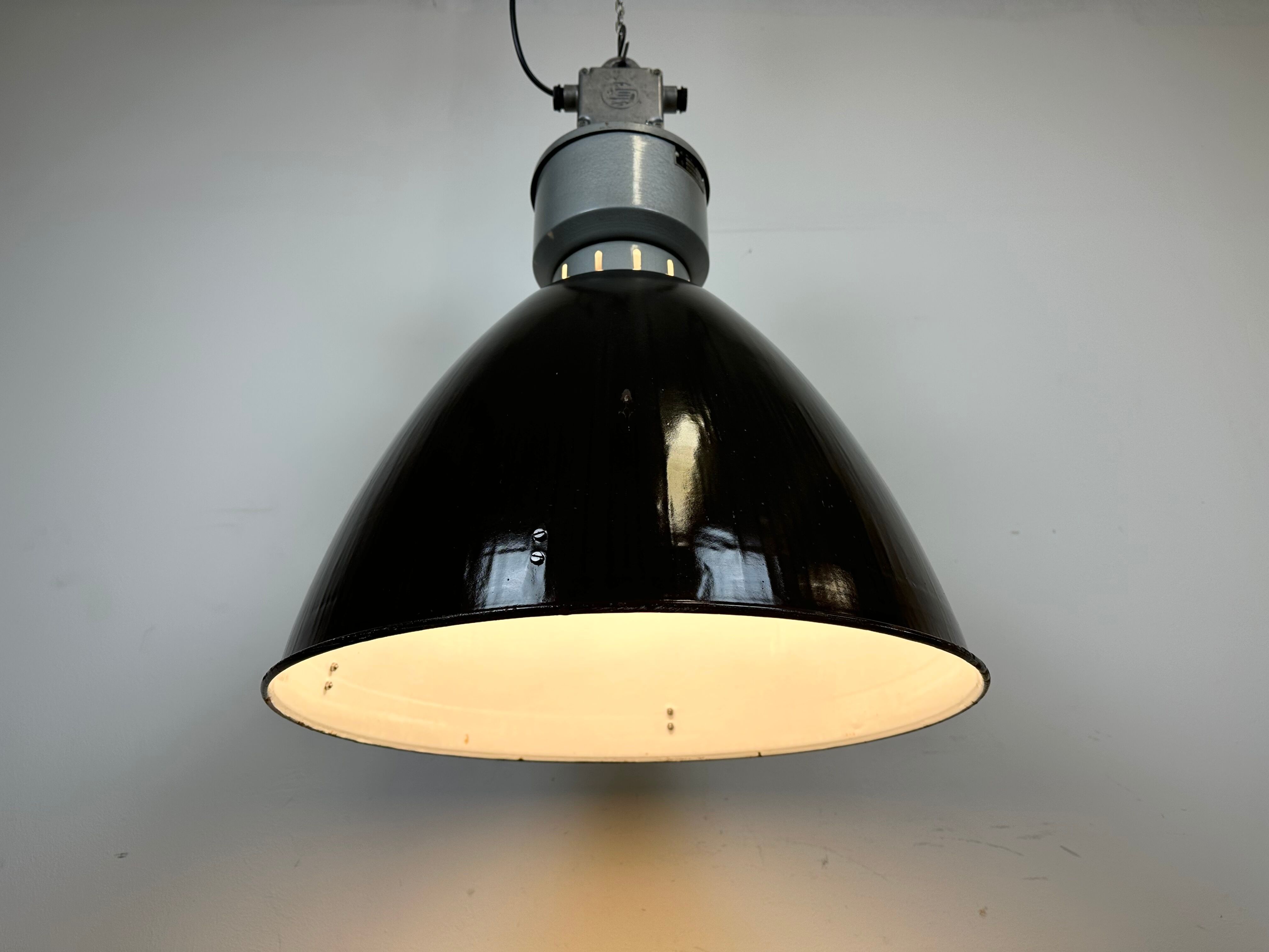 Industrial black enamel pendant lamp from Elektrosvit 1960s