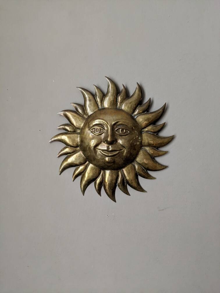 Vintage brass wall sun, handcrafted, alternative decor