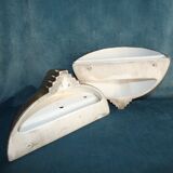 Art deco revival pair of porcelain basin wall lamps golden email circa 1980