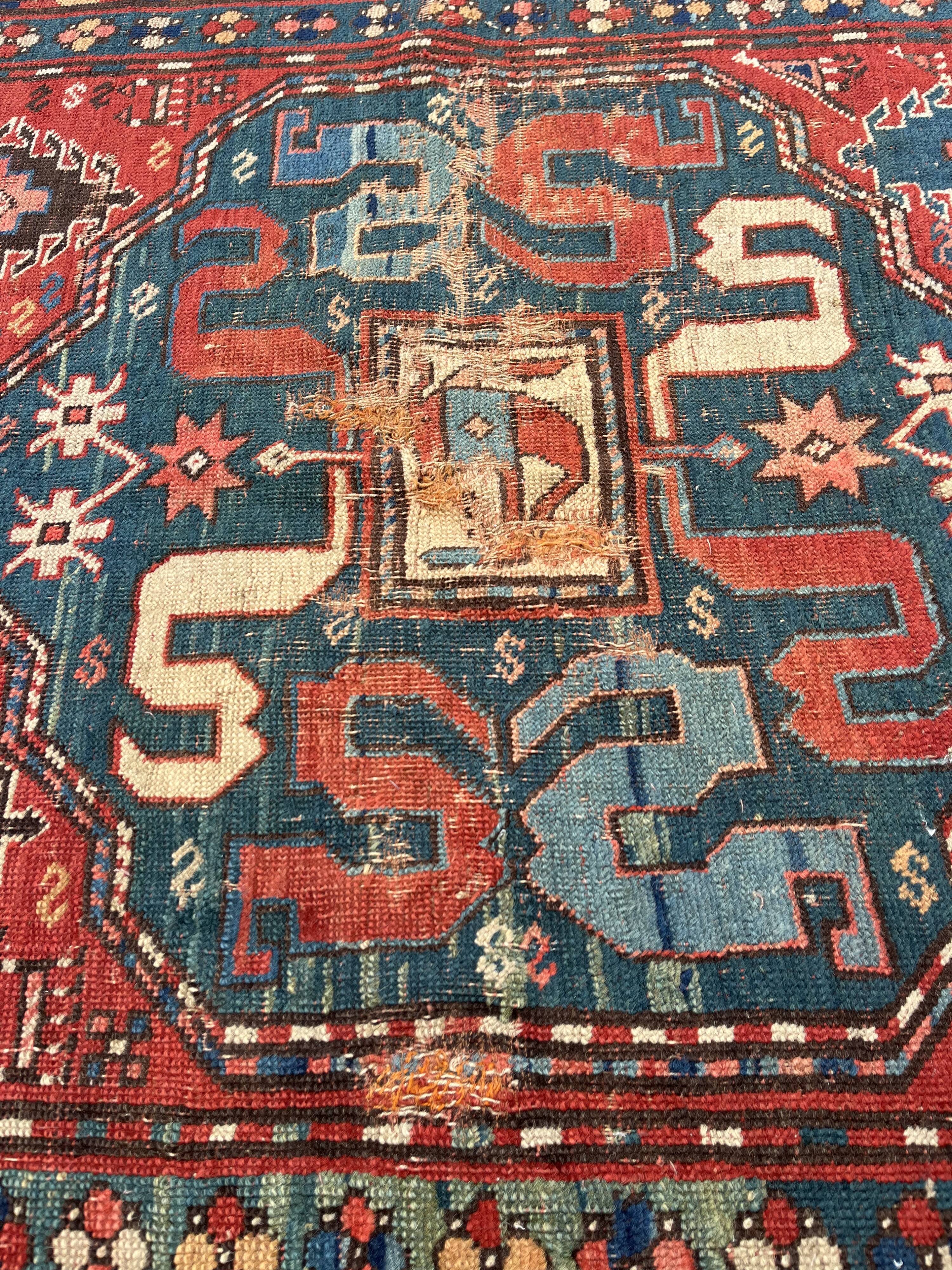Old Carpet of the Caucasus, Kazak Cloud Band, Circa 1880