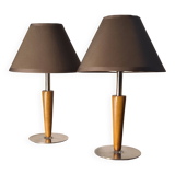 Pair of scandinavian style bedside lamps in wood and silver metal elec ok 30x18