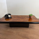 Vintage coffee table – wood burl and black lacquer, in the style of Ma.
