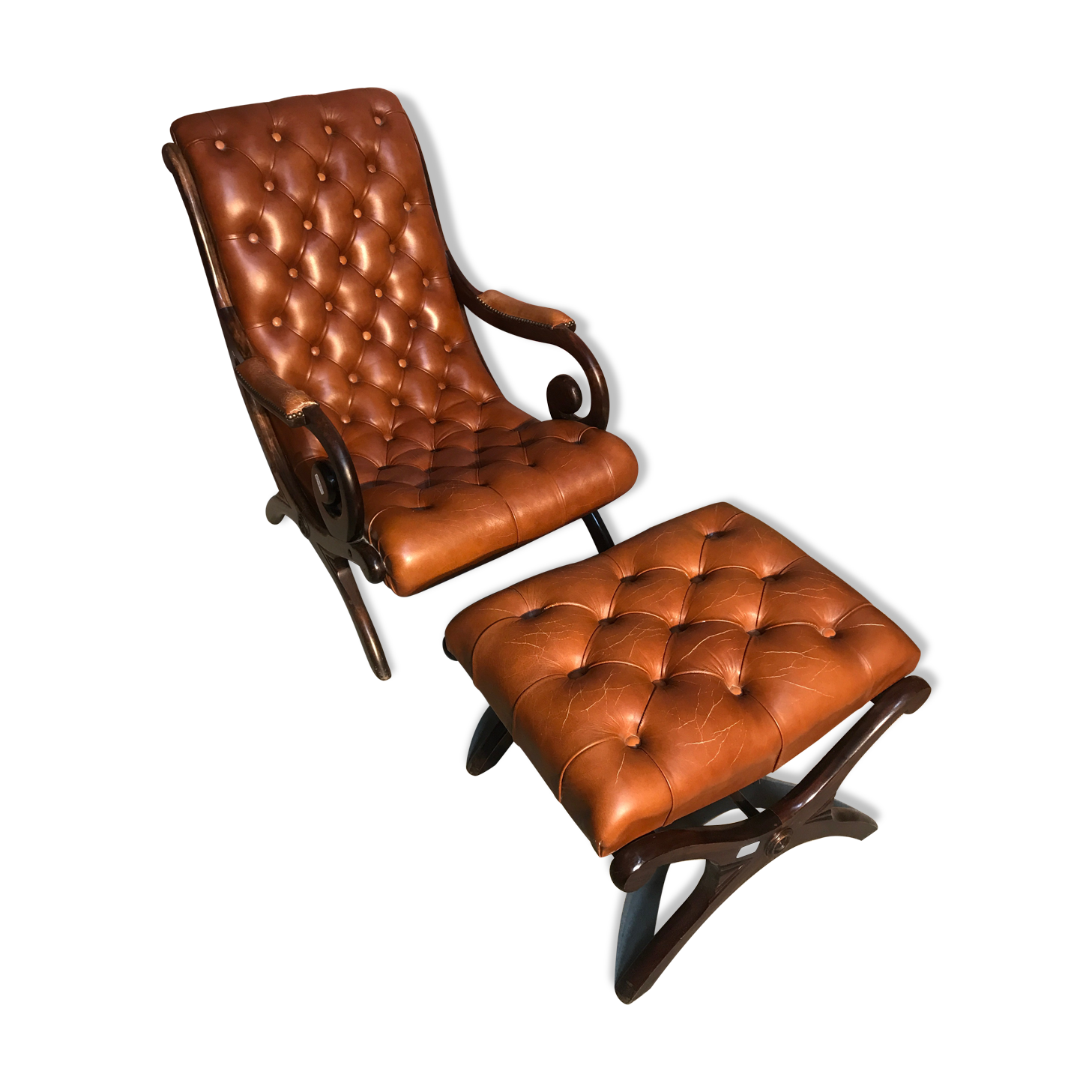 Chair padded and are resting foot.