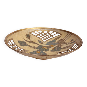 Hand-painted brass platter, France, 1960s.