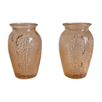 Paire de vases art déco verre rosé