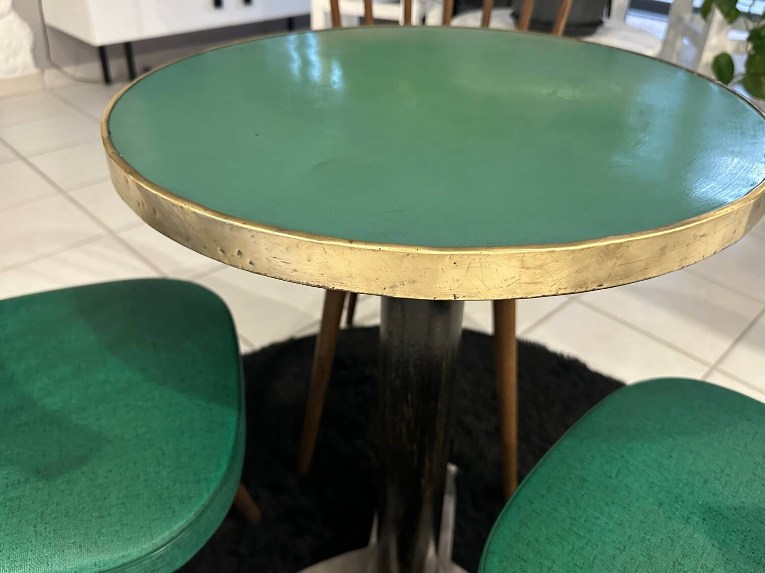 Set of pedestal table and 3 vintage bistro chairs from the 1960s