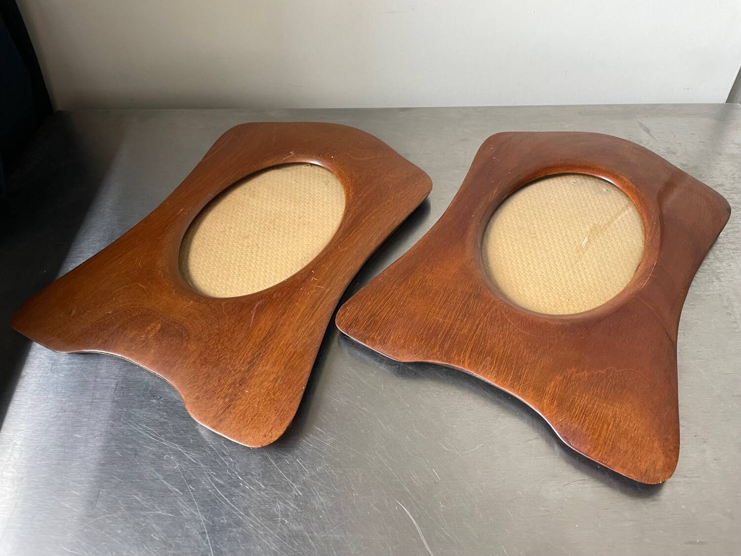 Pair of antique  identical art deco mahogany wooden frames measurements each  25 cm x 17.5 cm  convex glasses