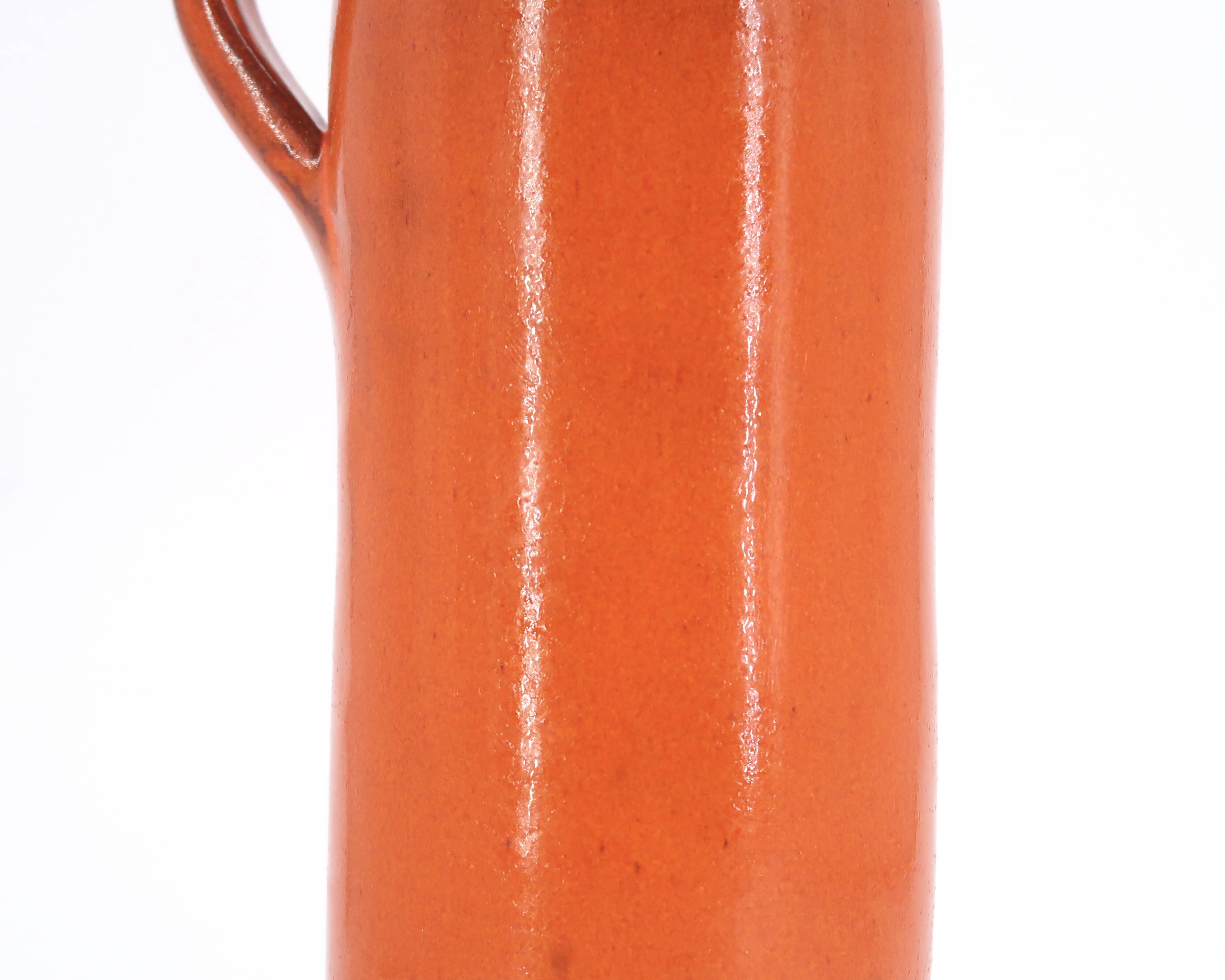 Vase bouteille orange en céramique, années 70