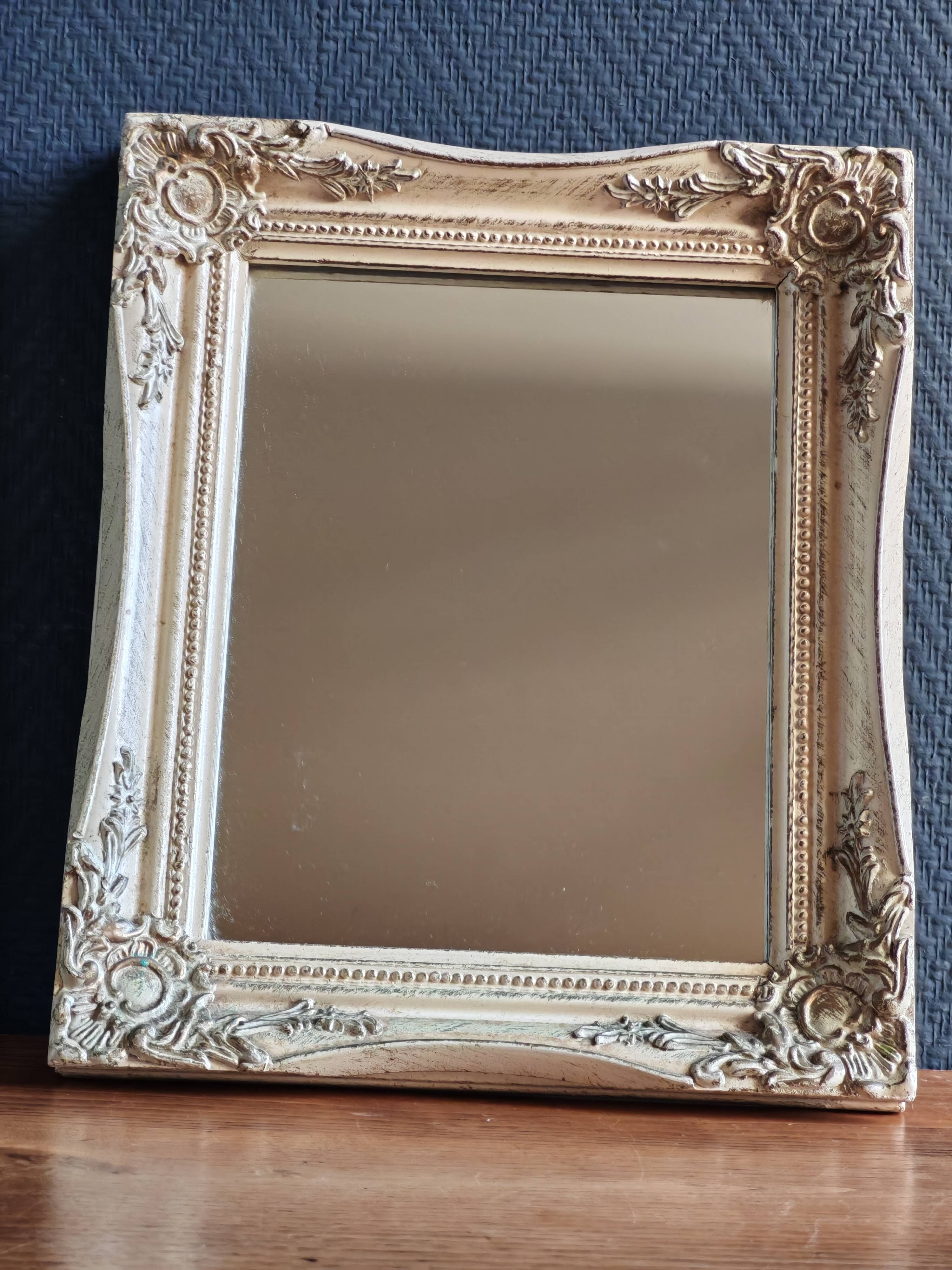 Vintage Rectangular Wall Mirror – Carved Solid Wood Frame
