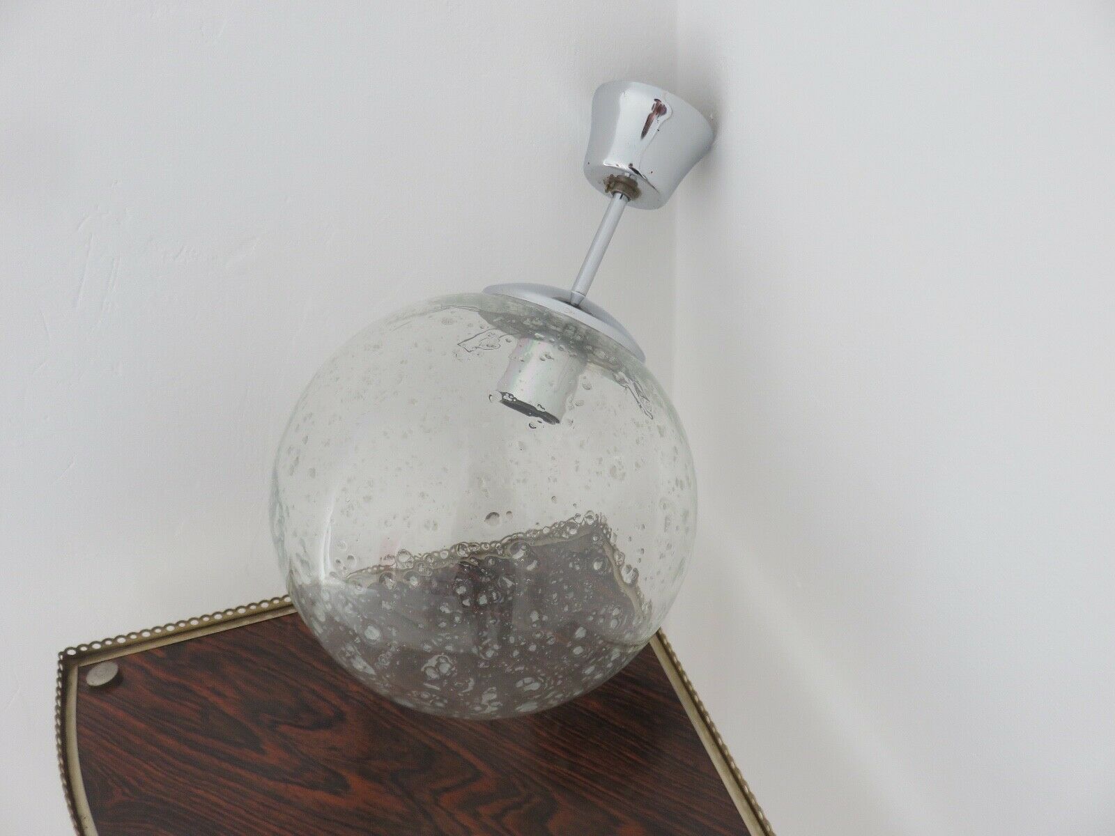 Suspension Raak amsterdam en verre bullé et métal chromé années 70