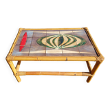 Vintage bamboo and earthenware coffee table signed jl gruer