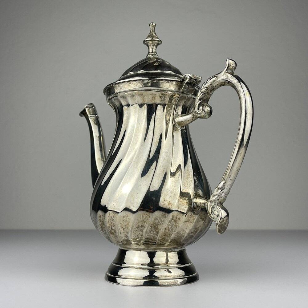 Vintage silver-plated coffee pot by Royal Sheffield, England, 1950s.