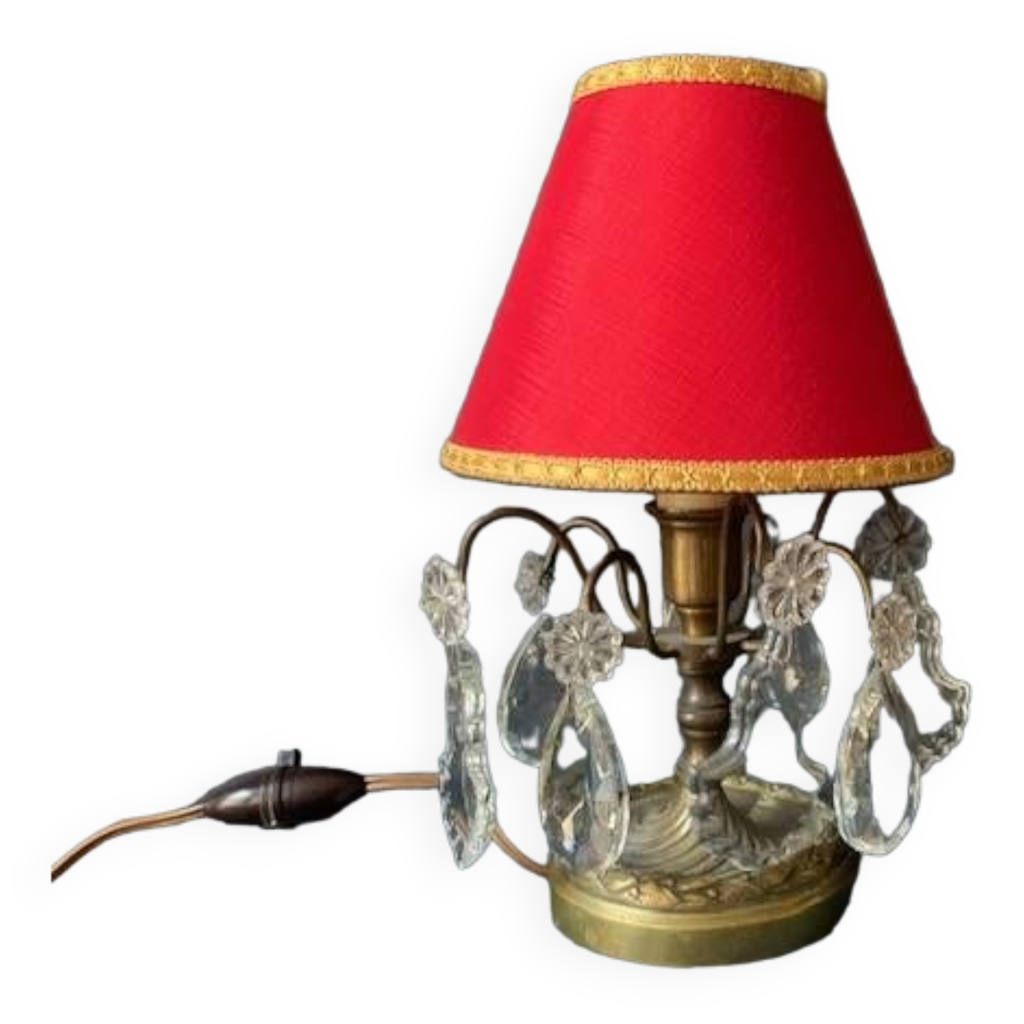 Petite lampe girandole ancienne, pampilles et bronze, début XXème | Selency