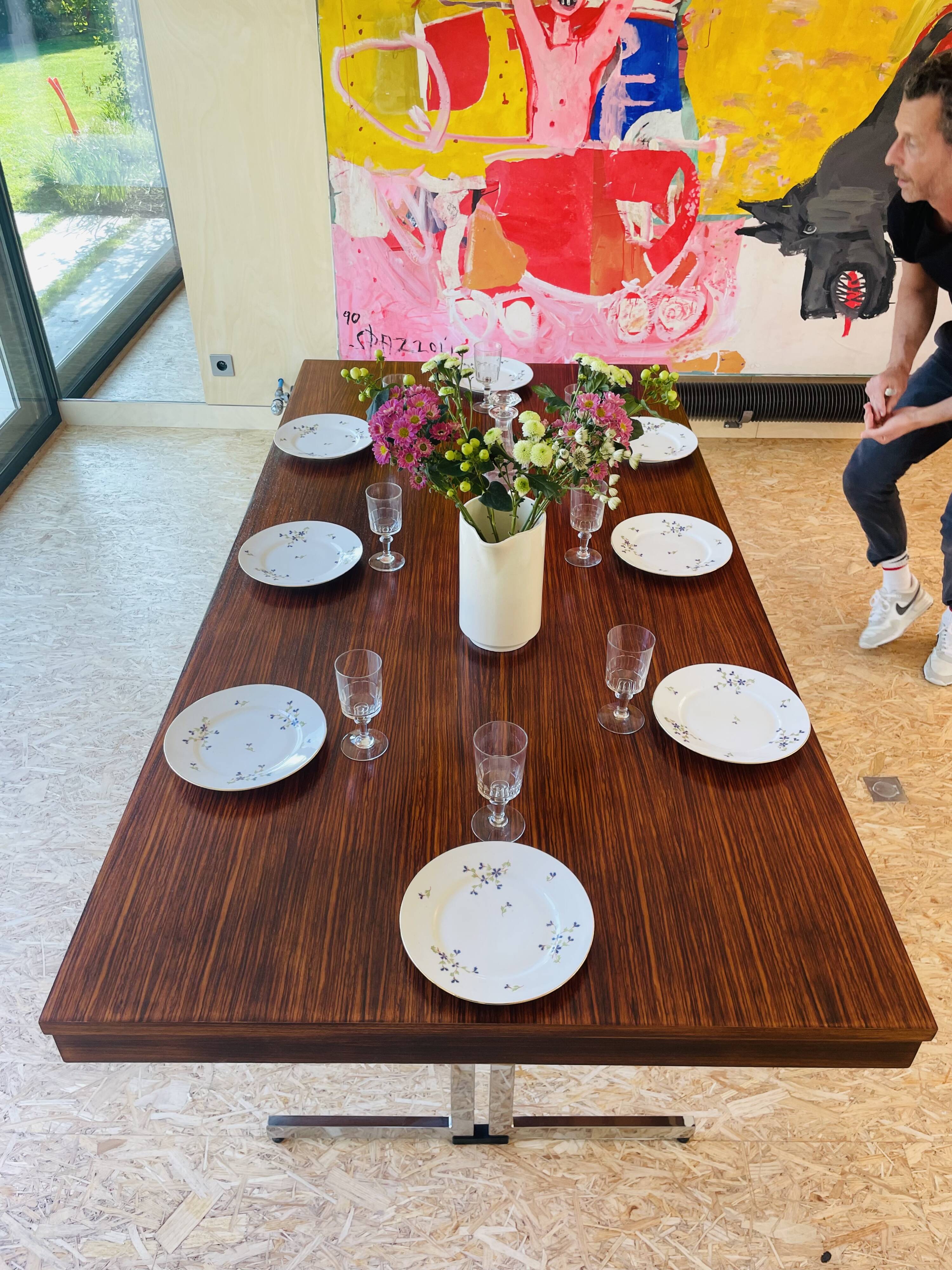 Desk that can serve as a dining table.
