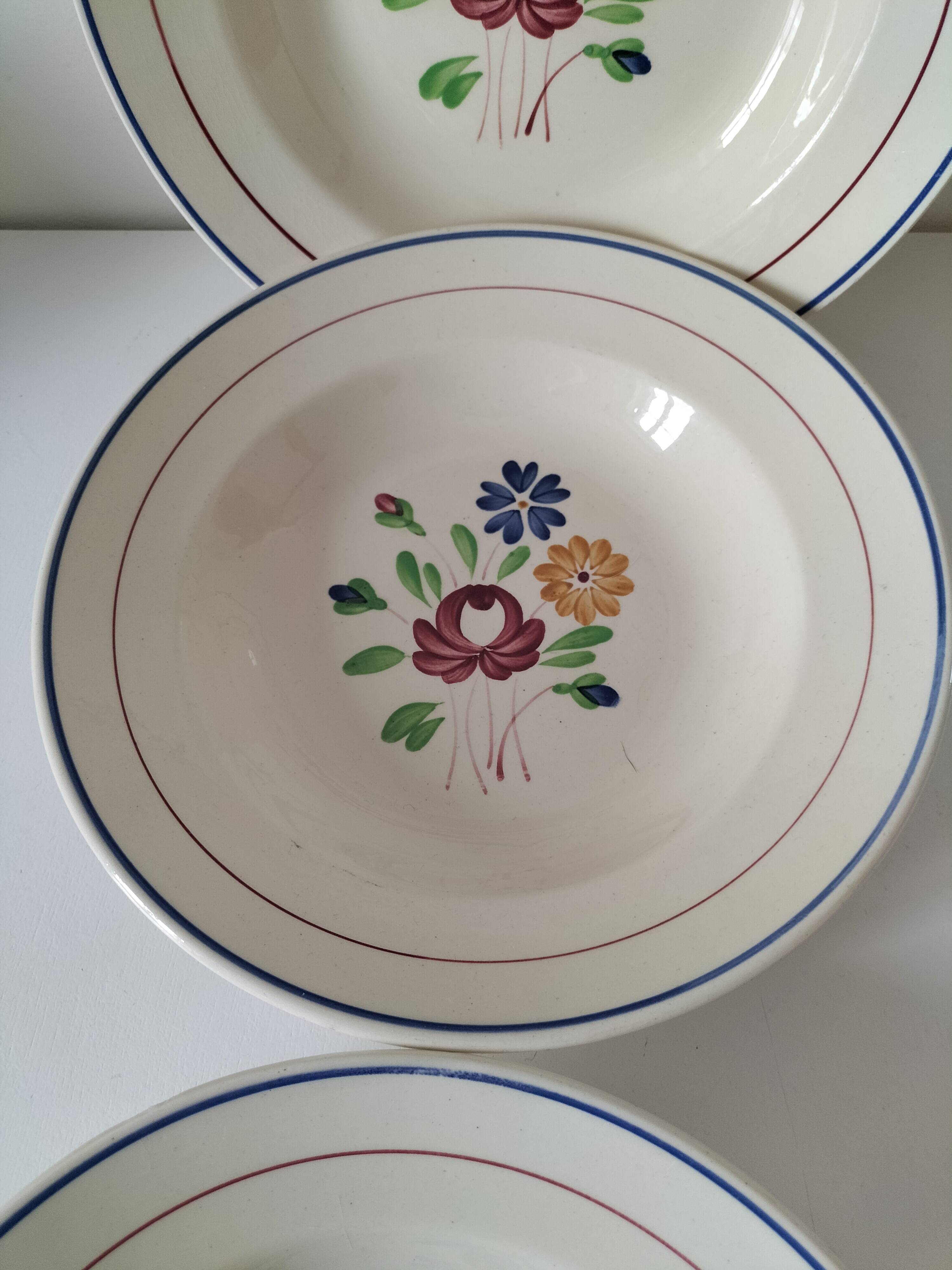 Trio of K&G Lunéville soup plates – Chantilly model, hand-painted