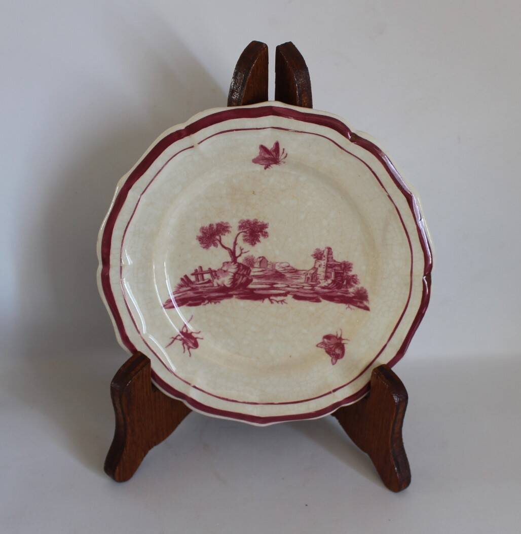 Service Gien "Paysage rose" original 2 plat à gateau + 8 assiette à dessert