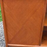 Enfilade vintage en chêne doré portes coulissantes pieds compas 1950