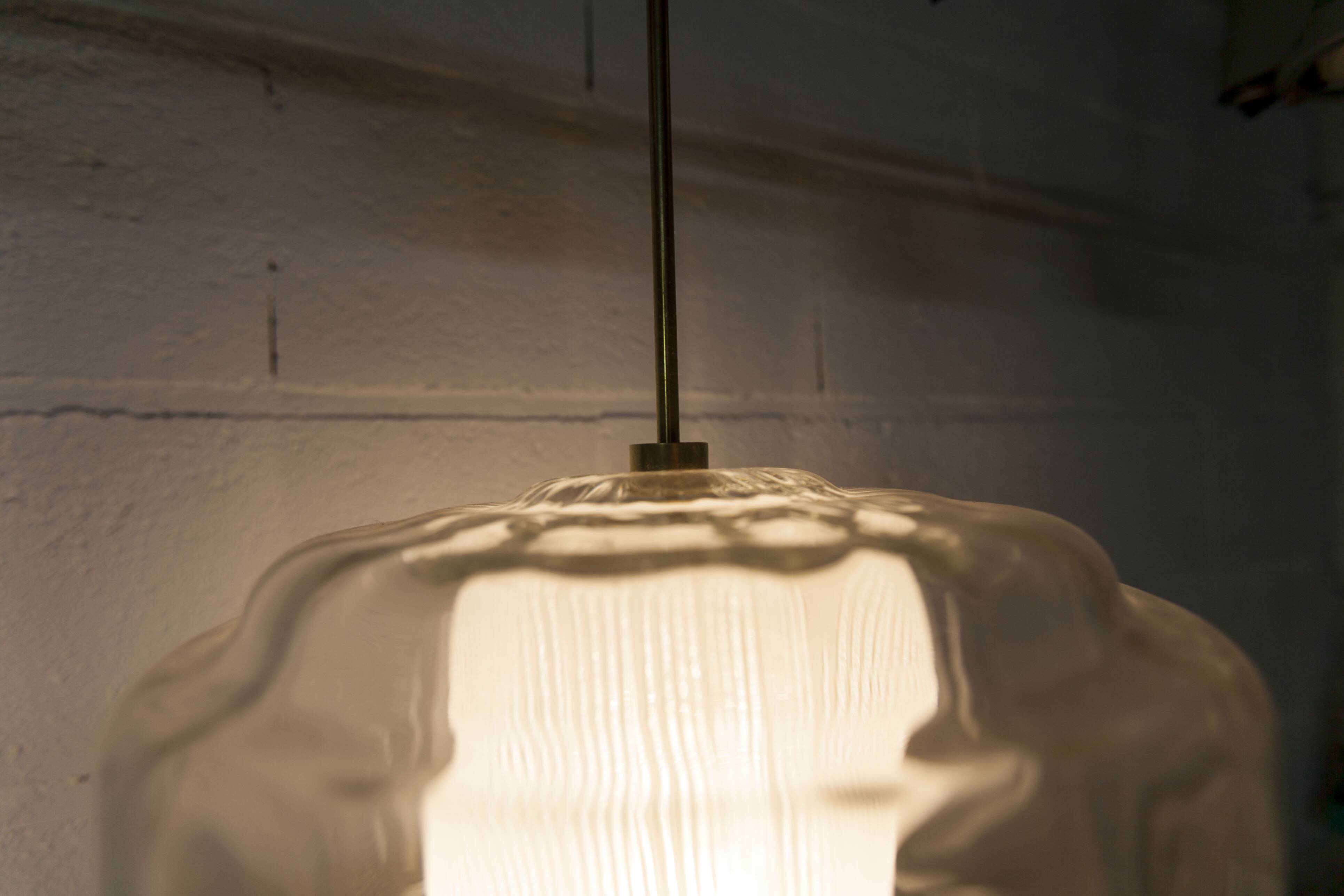 Chandelier 1930 double Opaline blown glass brass and copper