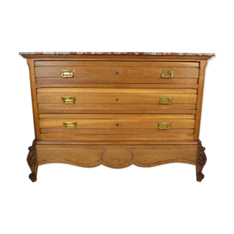 Chest of drawers in solid oak and marble, circa 1910