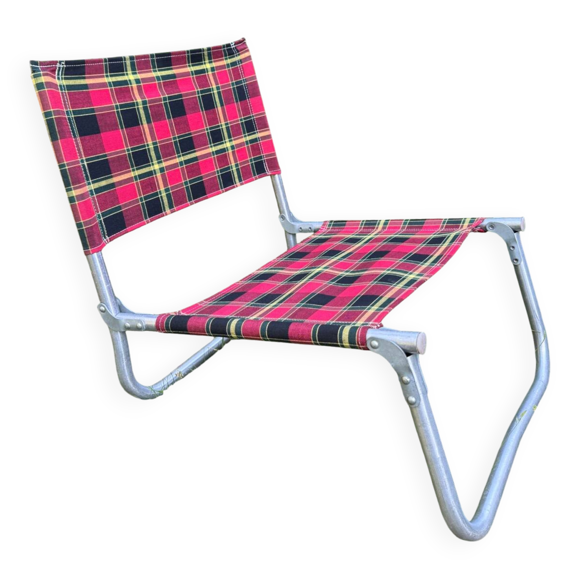 Vintage plaid folding low chair