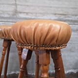 3 vintage oak and leather bar stools from the 1970s
