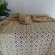 Ancien couvre lit au crochet beige fleurs 205 x 170 cm