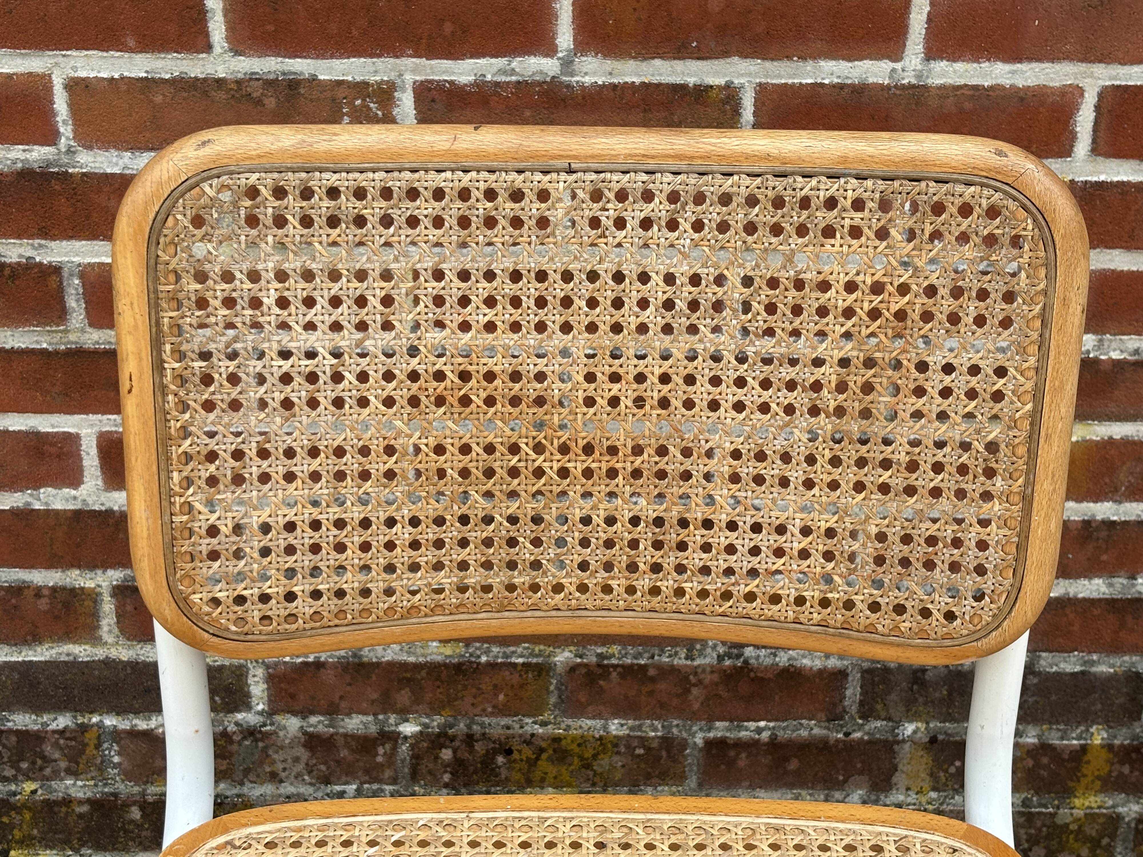 Cesca chair b32 model in white and wood by Marcel Breuer