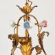 Lustre vintage italien en porcelaine roses dorées et dorées baroque rococco 1950