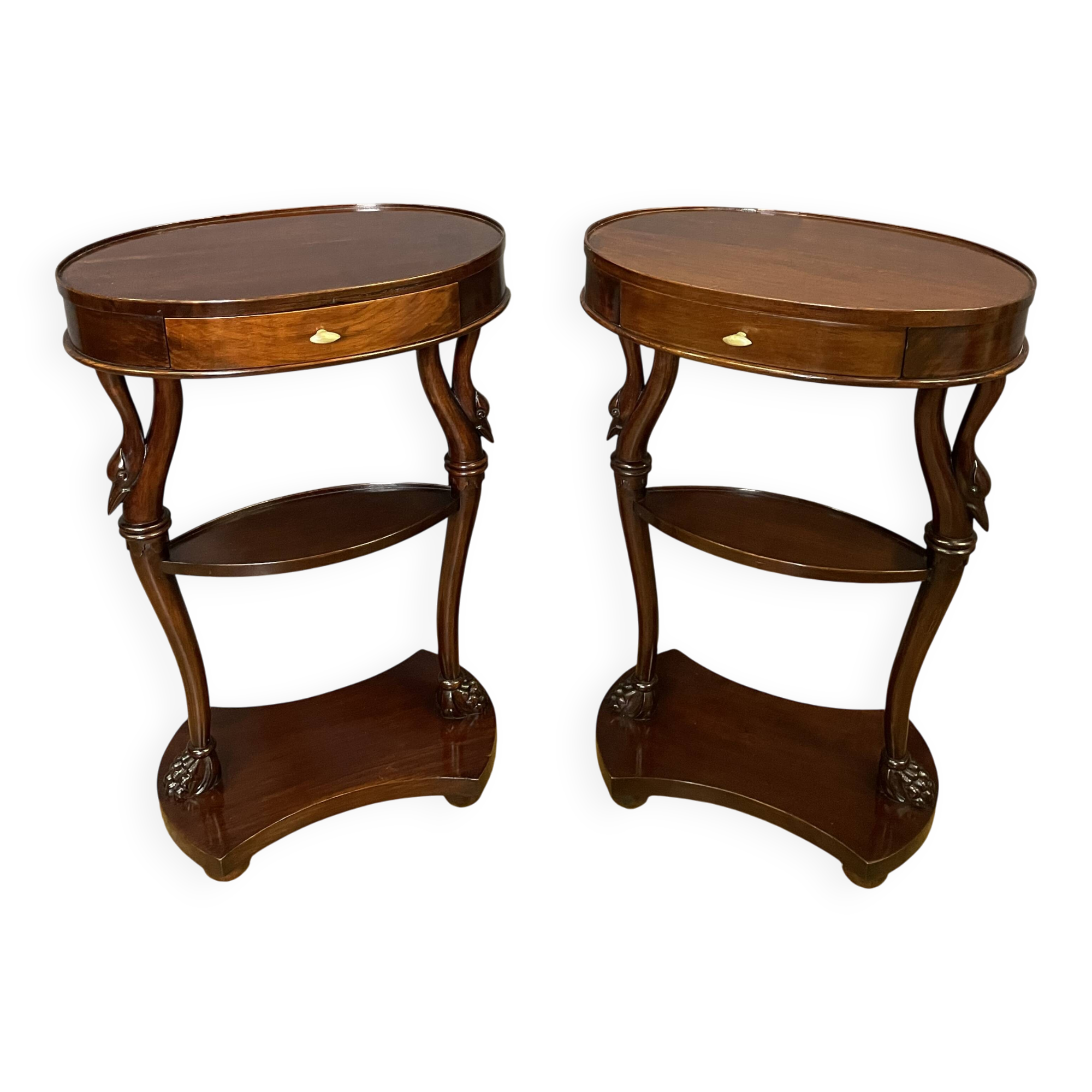 Mahogany bedside table with swan neck.