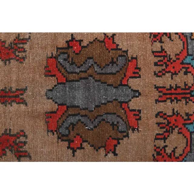 1970s Vintage Turkish Oushak Handmade Wool Cotton Brown Runner Rug 178x448