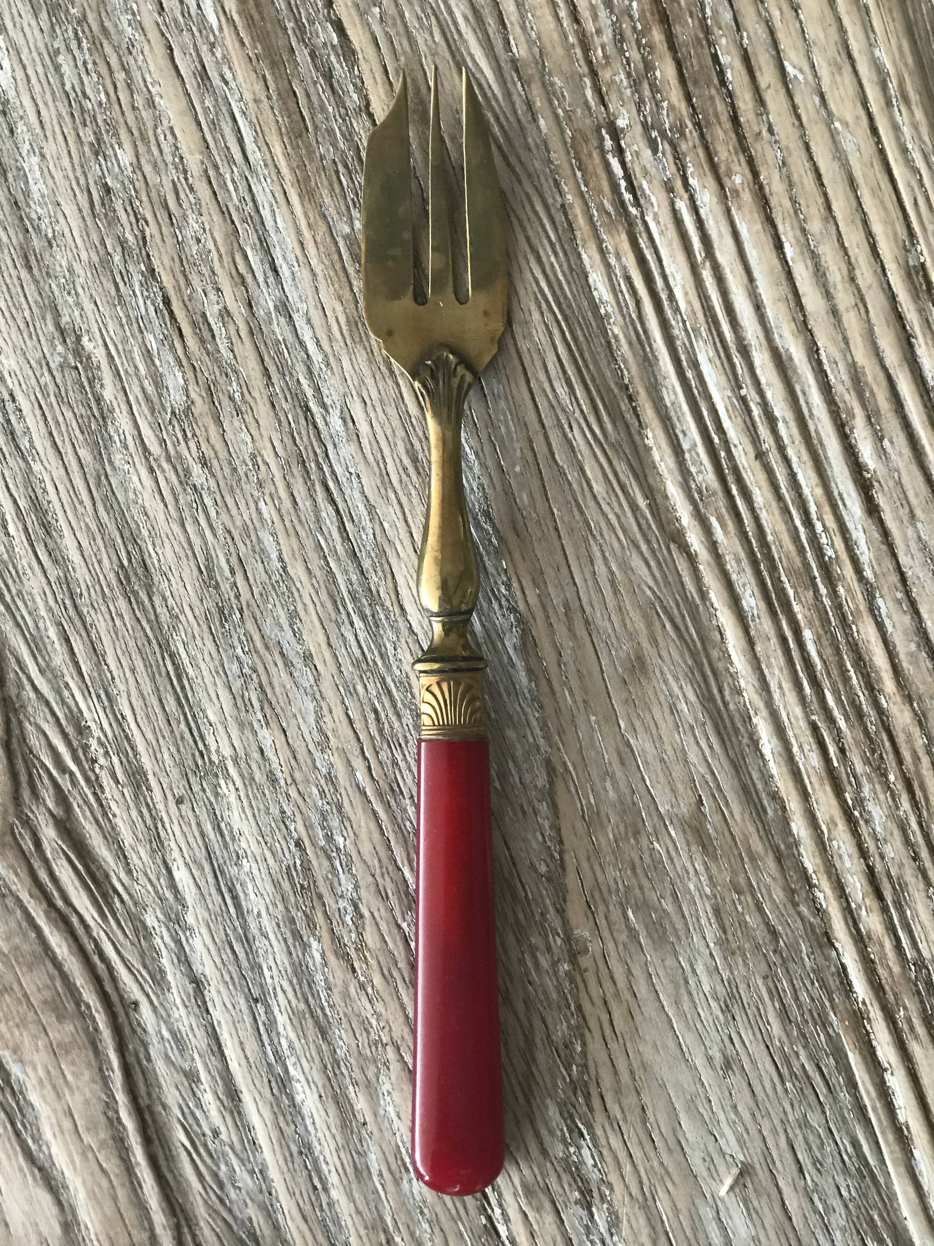 Batch of 6 red Bakelite dessert forks