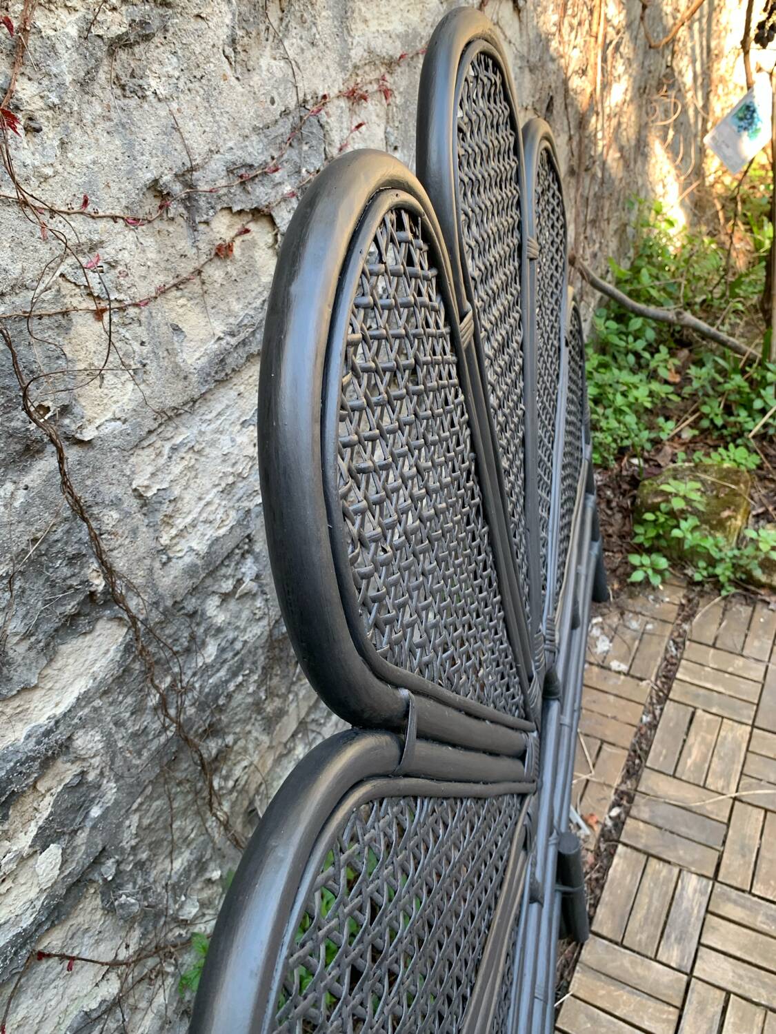 Vintage black rattan headboard 142cm