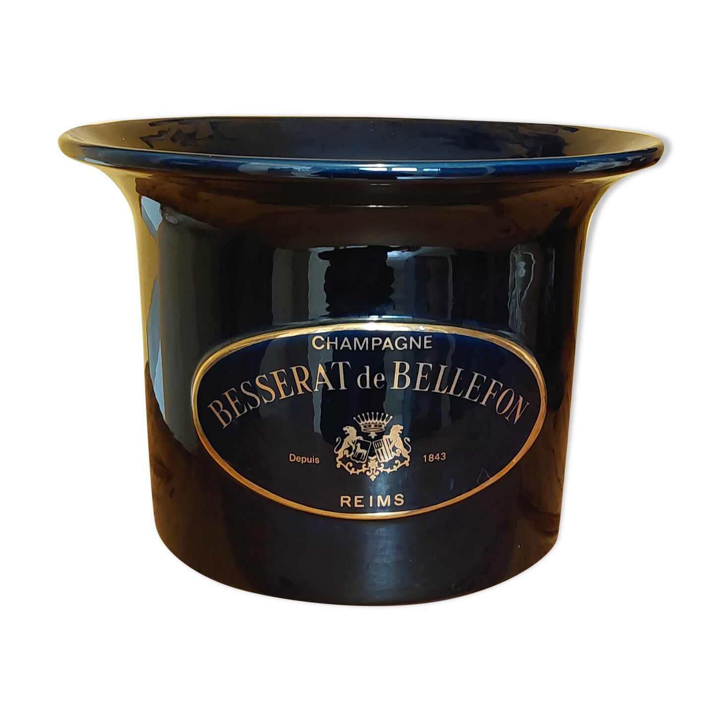 Navy blue ceramic refresher stamped