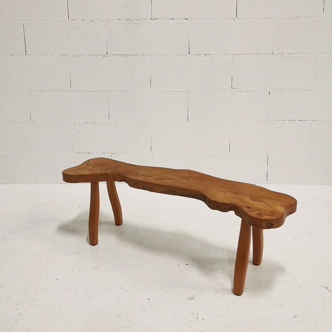 Brutalist solid wood bench, 1950