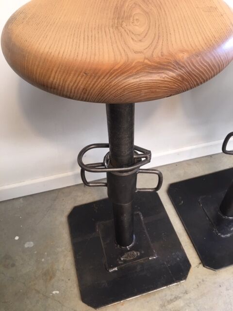 Stool industrial metal signed designer Pezon