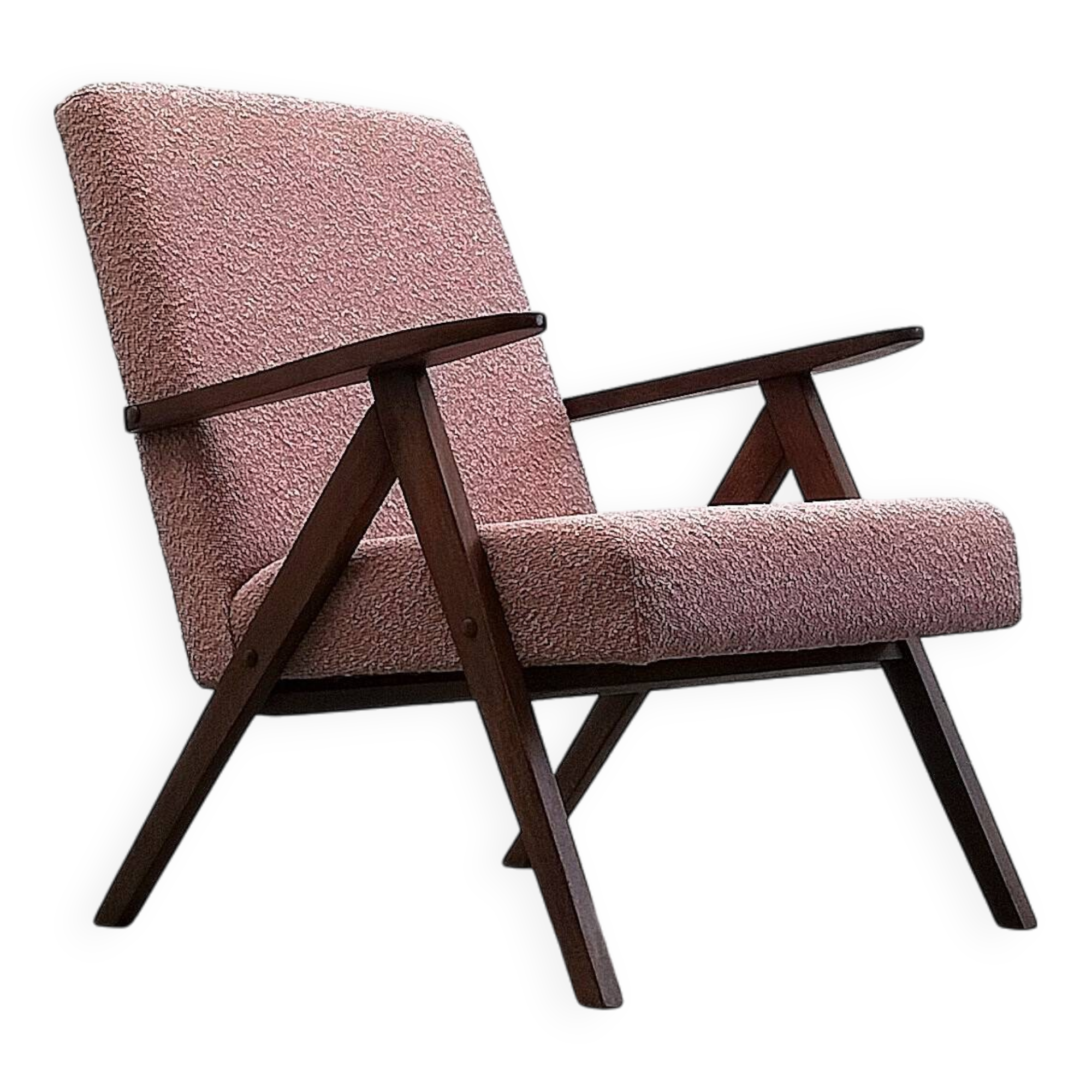 Mid Century Easy Chair Model B - 310 Var in Pink Boucle