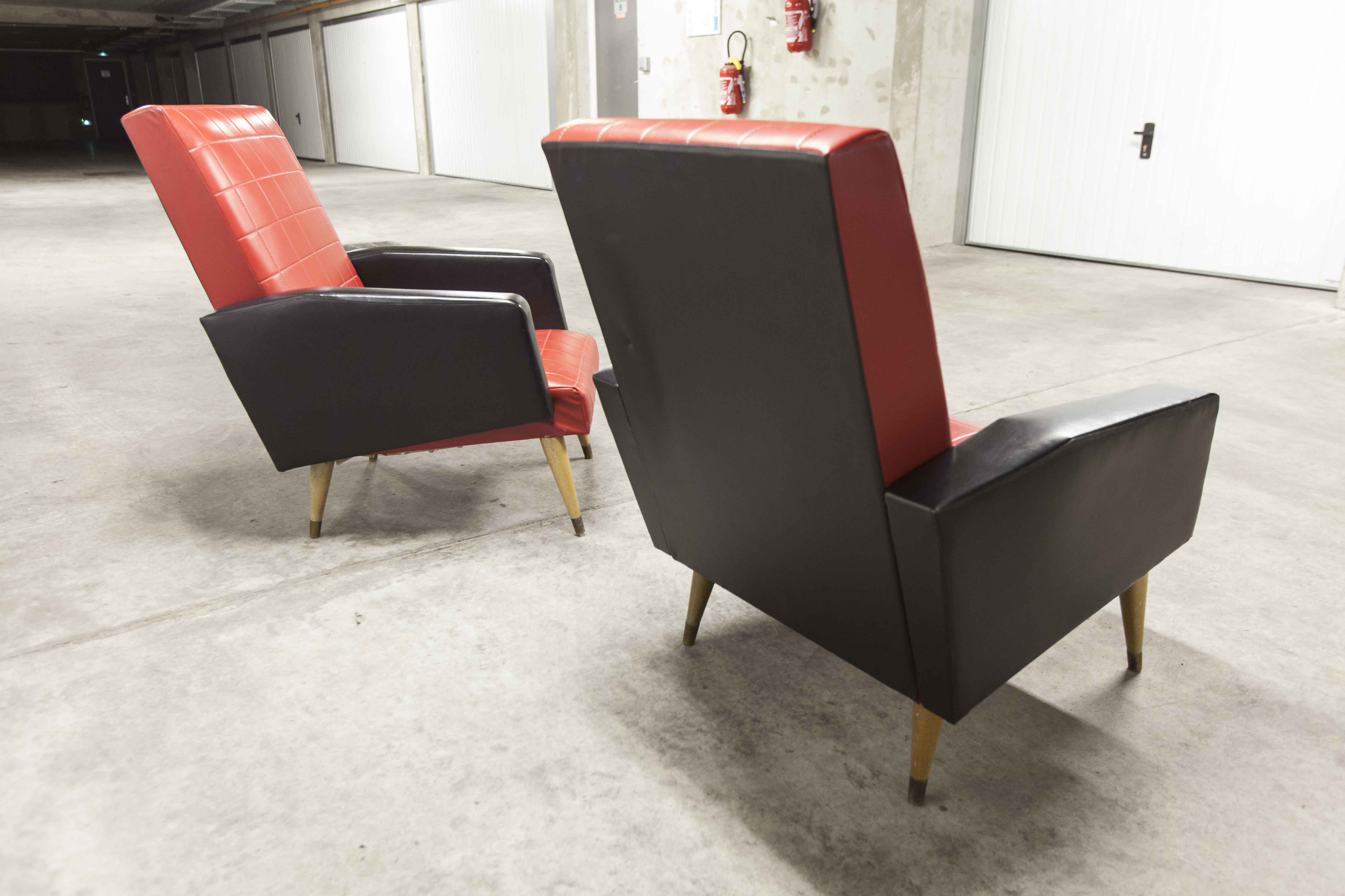 Paire de fauteuils rockabilly pieds compas 60