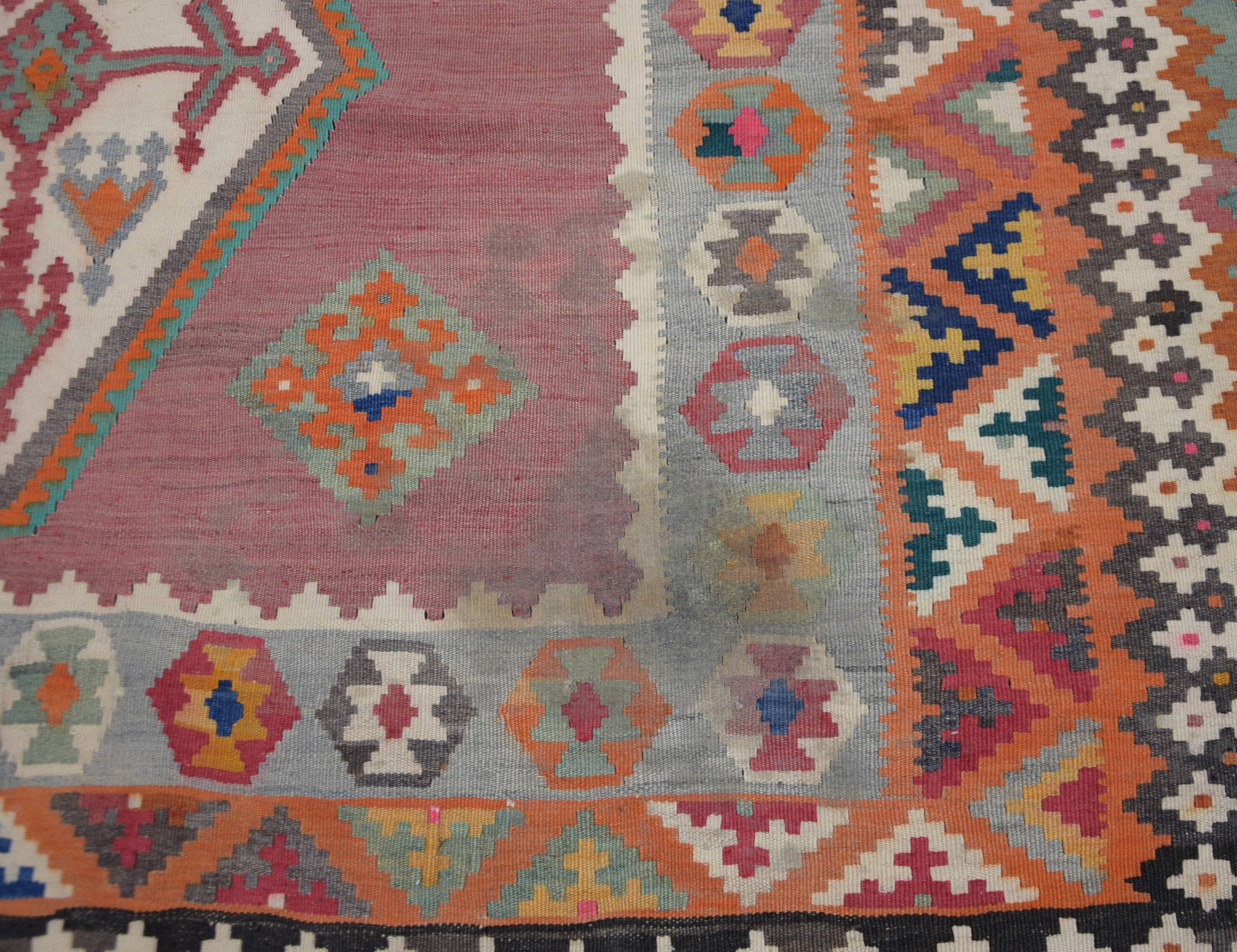 Oriental Kilim Rug Shiraz Gashgai Antique: 1.50 X 2.85 Metres