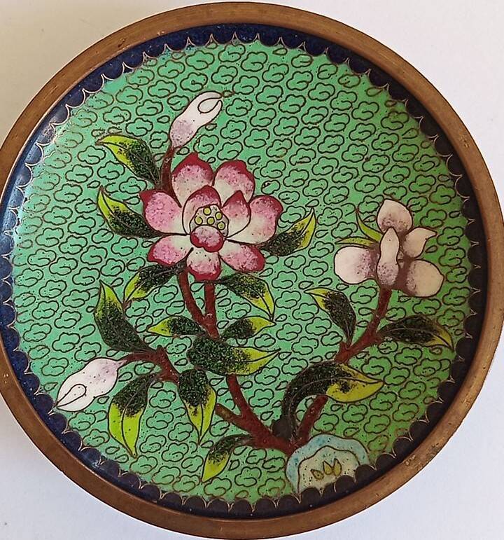 Spelter cup with flower decoration