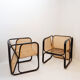 Paire de fauteuils design en bois courbé et osier