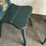 Set of 3 vintage wooden accent chairs painted navy blue, with 1920s decorated backs.
