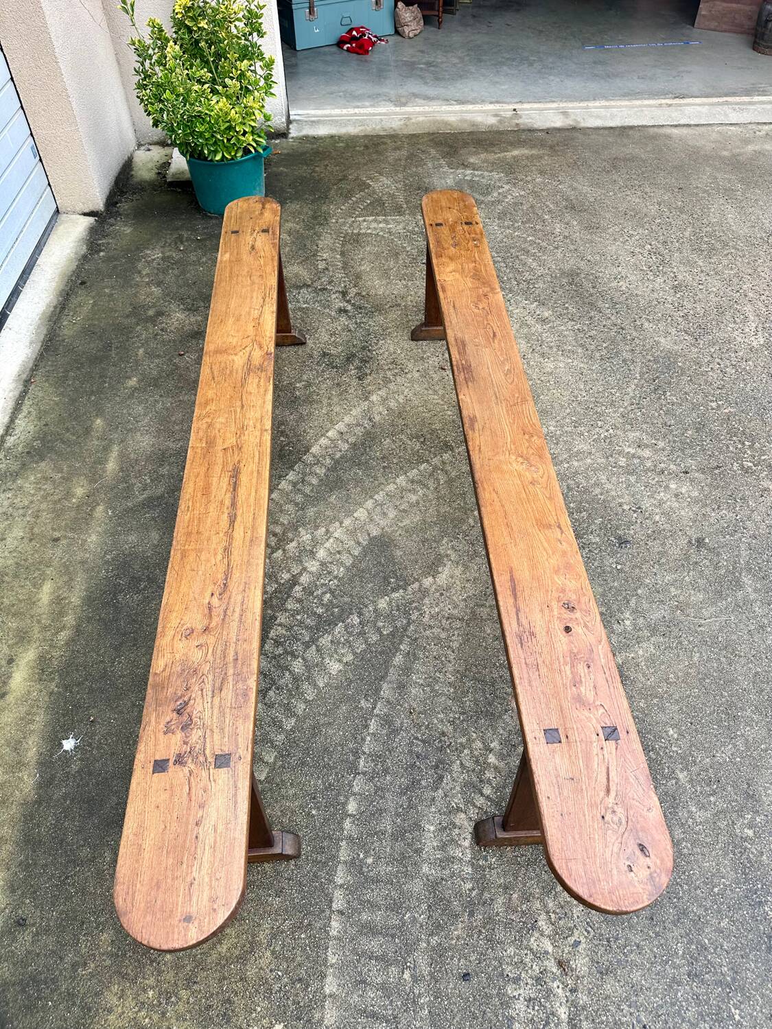 Pair of solid elm benches