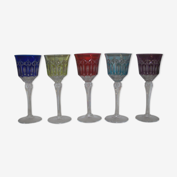 Set of five bohemian crystal glasses