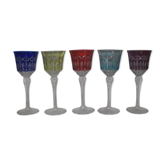 Set of five bohemian crystal glasses